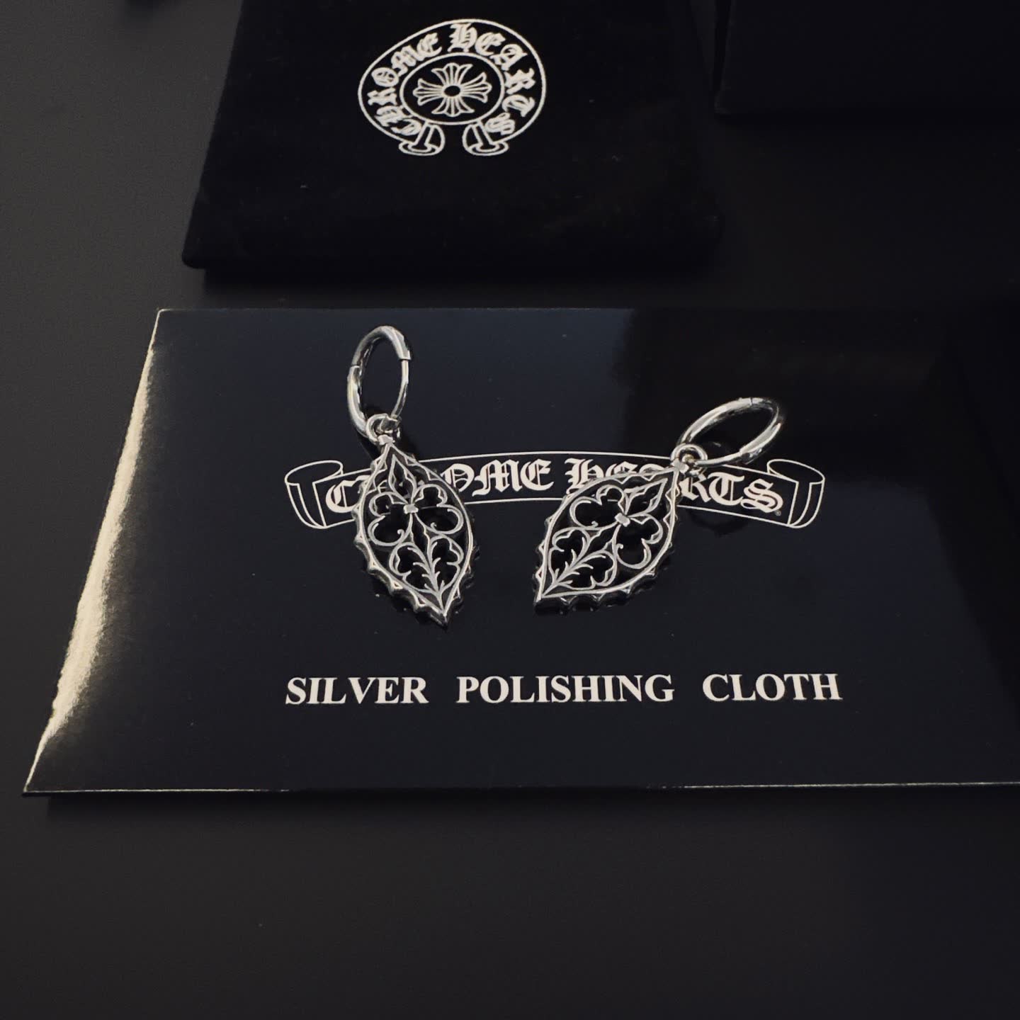 Chrome Hearts Silver Filigree Leaf Earrings